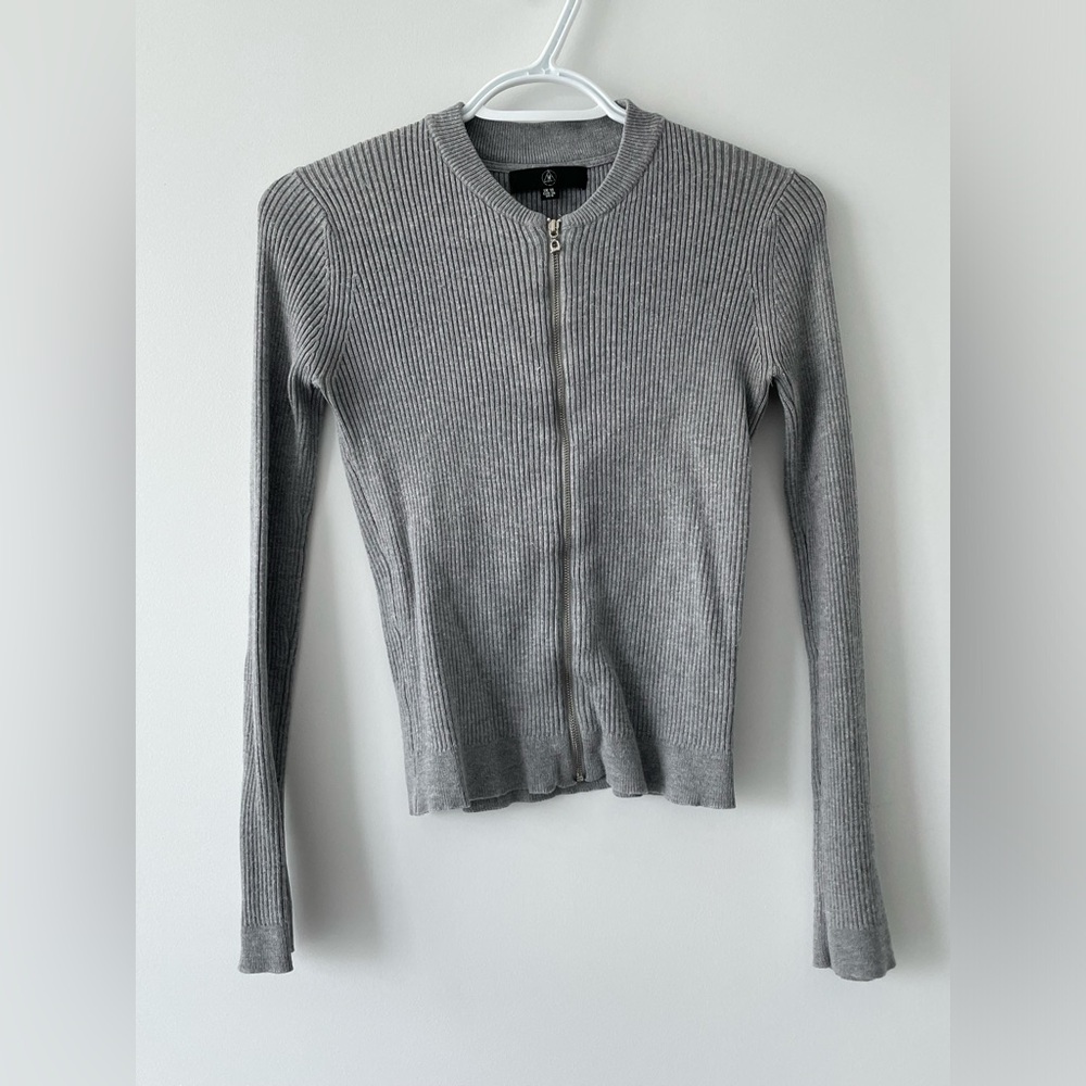 Missguided Grey Ribbed Zip Up Sweater - Size US 6